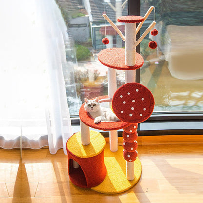 Contemporary Creative Round Candied Hawthorn-Shaped Medium-Density Fiberboard Sisal Fabric Multi-Functional Cat Tree 2/4-Tier For Living Room