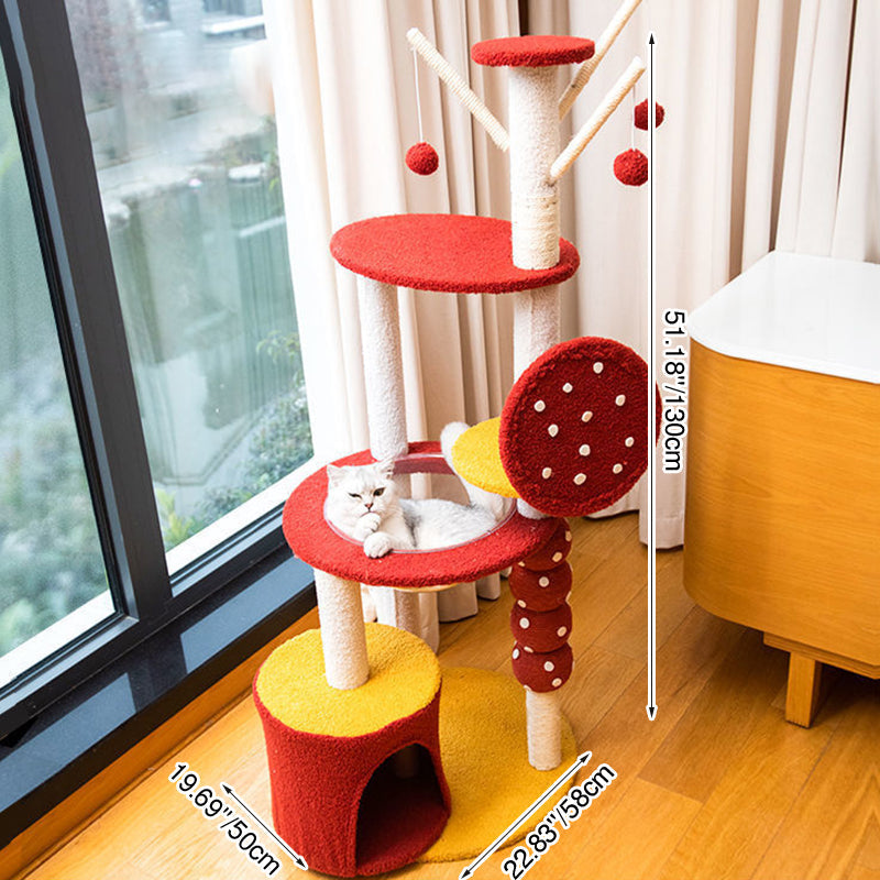 Contemporary Creative Round Candied Hawthorn-Shaped Medium-Density Fiberboard Sisal Fabric Multi-Functional Cat Tree 2/4-Tier For Living Room