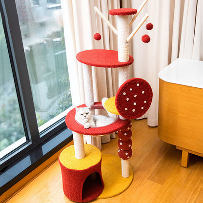 Contemporary Creative Round Candied Hawthorn-Shaped Medium-Density Fiberboard Sisal Fabric Multi-Functional Cat Tree 2/4-Tier For Living Room