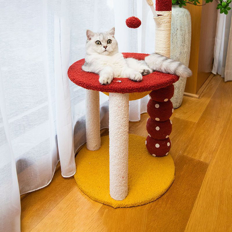 Contemporary Creative Round Candied Hawthorn-Shaped Medium-Density Fiberboard Sisal Fabric Multi-Functional Cat Tree 2/4-Tier For Living Room