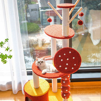 Contemporary Creative Round Candied Hawthorn-Shaped Medium-Density Fiberboard Sisal Fabric Multi-Functional Cat Tree 2/4-Tier For Living Room