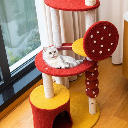 Contemporary Creative Round Candied Hawthorn-Shaped Medium-Density Fiberboard Sisal Fabric Multi-Functional Cat Tree 2/4-Tier For Living Room