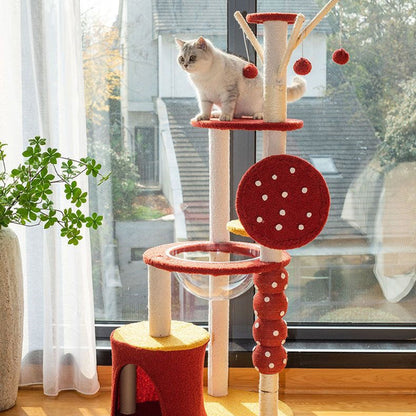 Contemporary Creative Round Candied Hawthorn-Shaped Medium-Density Fiberboard Sisal Fabric Multi-Functional Cat Tree 2/4-Tier For Living Room