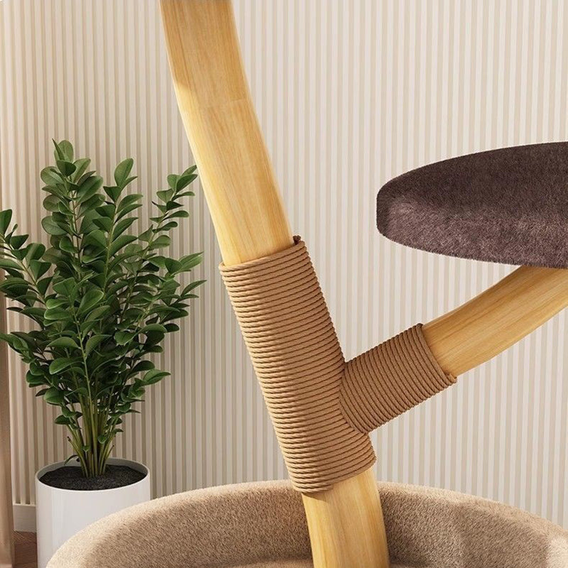 Contemporary Creative Cylinder Natural Fruit Wood Sisal Velvet Fabric Wood Tree House Cat Tree 5-Tier For Living Room
