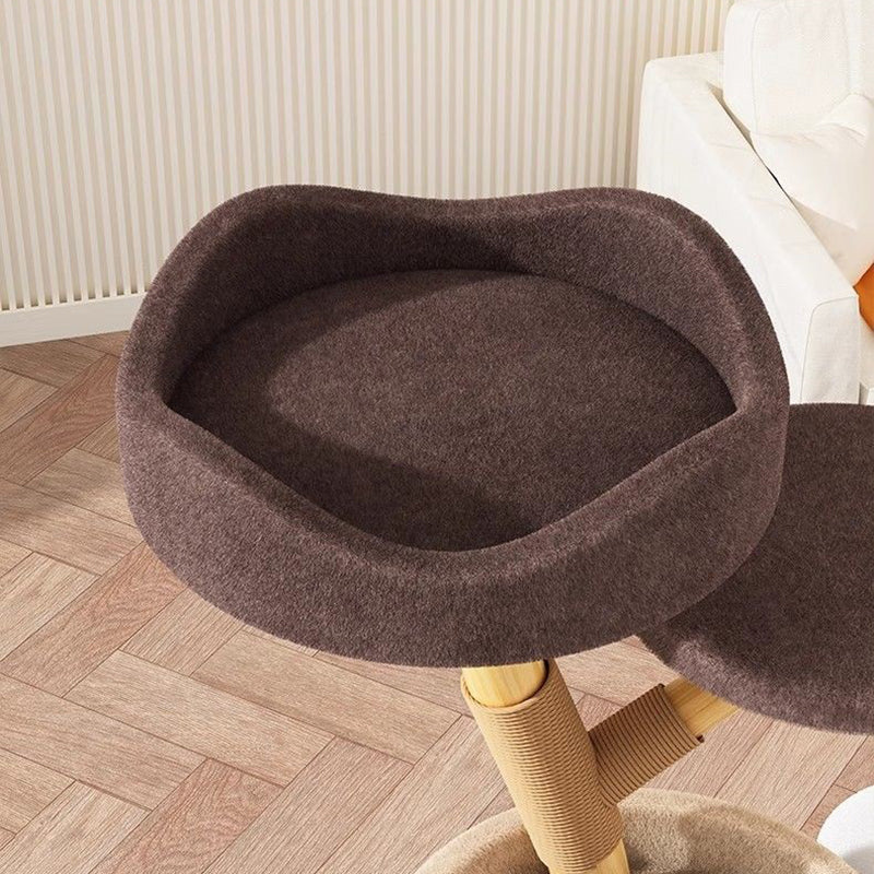 Contemporary Creative Cylinder Natural Fruit Wood Sisal Velvet Fabric Wood Tree House Cat Tree 5-Tier For Living Room