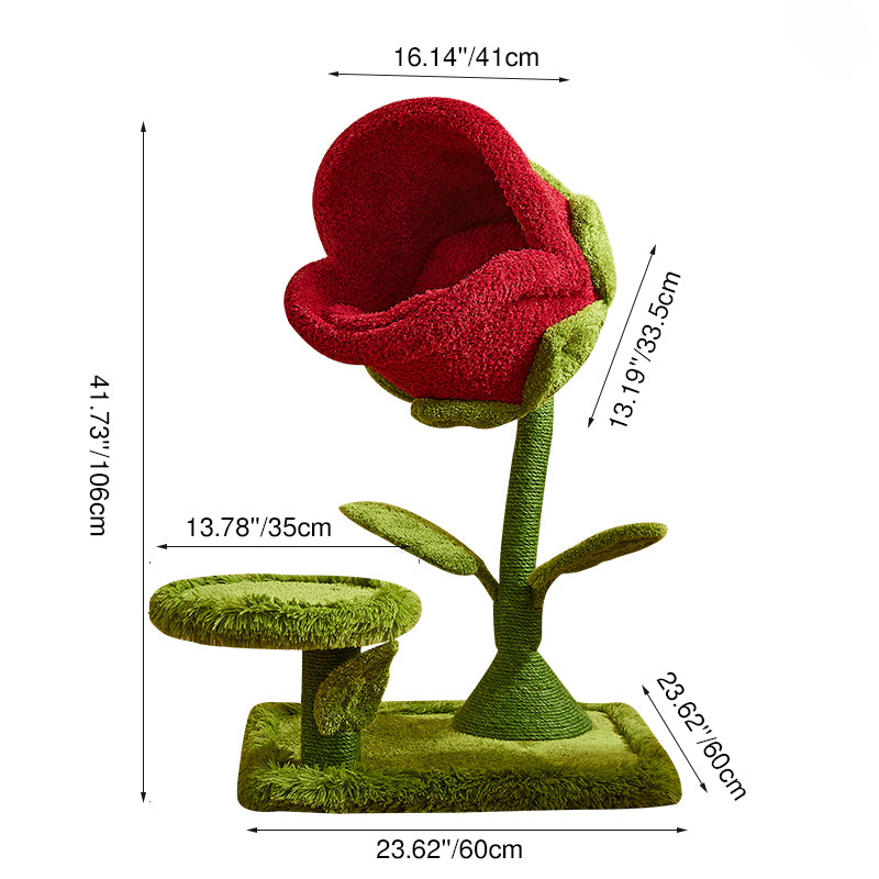 Contemporary Creative Round Medium-Density Fiberboard Sisal Velvet Fabric Floral Cat Tree 2-Tier For Living Room