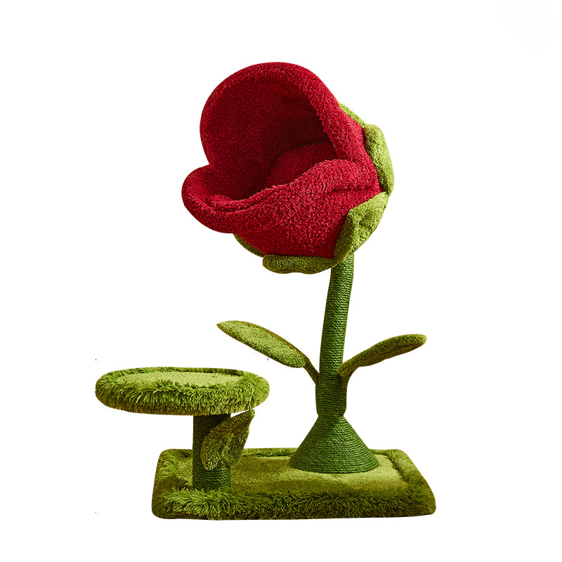 Contemporary Creative Round Medium-Density Fiberboard Sisal Velvet Fabric Floral Cat Tree 2-Tier For Living Room