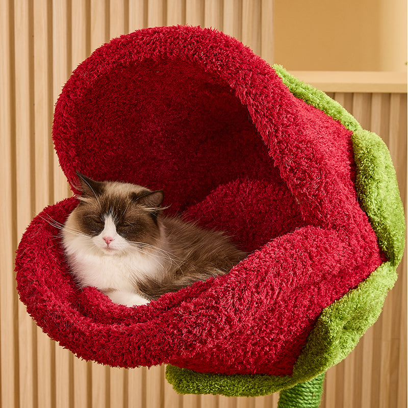 Contemporary Creative Round Medium-Density Fiberboard Sisal Velvet Fabric Floral Cat Tree 2-Tier For Living Room