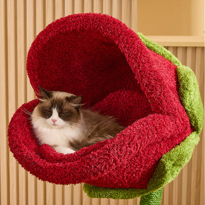 Contemporary Creative Round Medium-Density Fiberboard Sisal Velvet Fabric Floral Cat Tree 2-Tier For Living Room