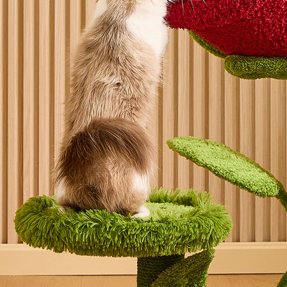 Contemporary Creative Round Medium-Density Fiberboard Sisal Velvet Fabric Floral Cat Tree 2-Tier For Living Room