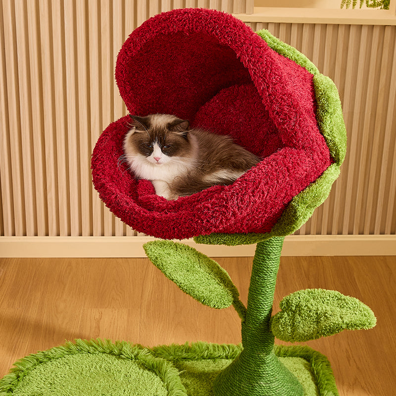 Contemporary Creative Round Medium-Density Fiberboard Sisal Velvet Fabric Floral Cat Tree 2-Tier For Living Room