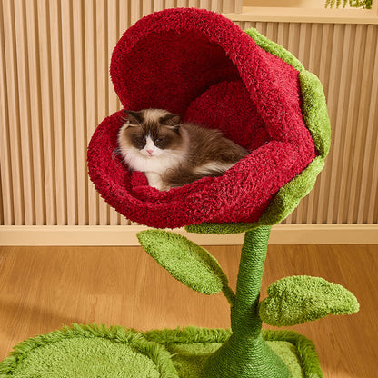 Contemporary Creative Round Medium-Density Fiberboard Sisal Velvet Fabric Floral Cat Tree 2-Tier For Living Room