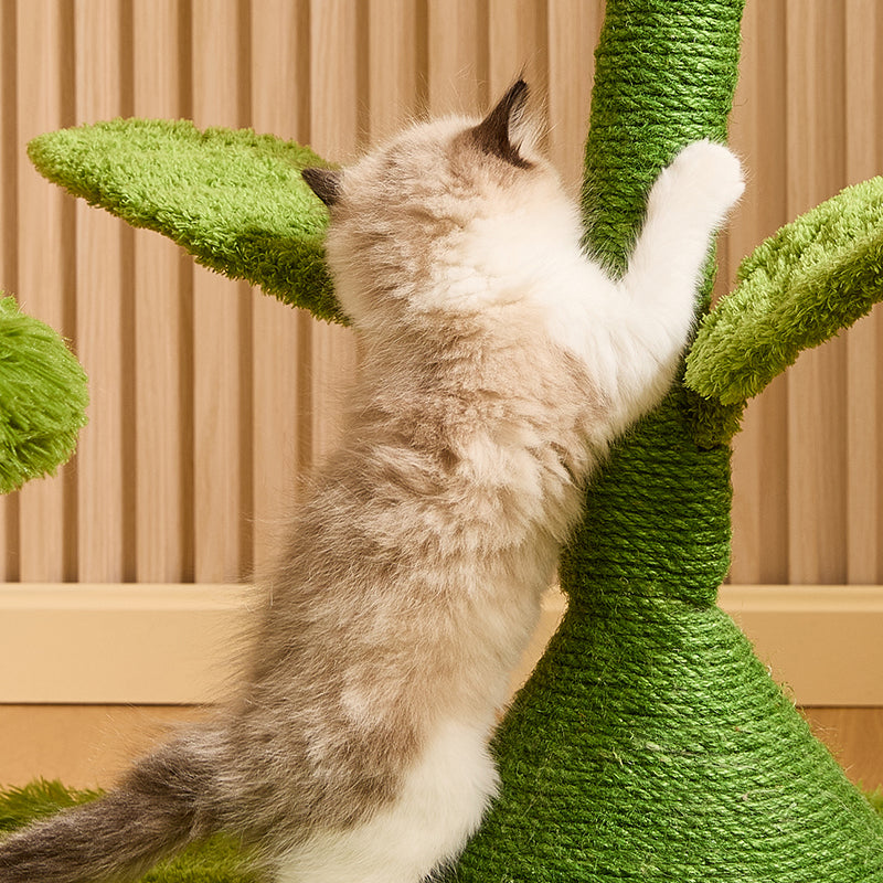 Contemporary Creative Round Medium-Density Fiberboard Sisal Velvet Fabric Floral Cat Tree 2-Tier For Living Room