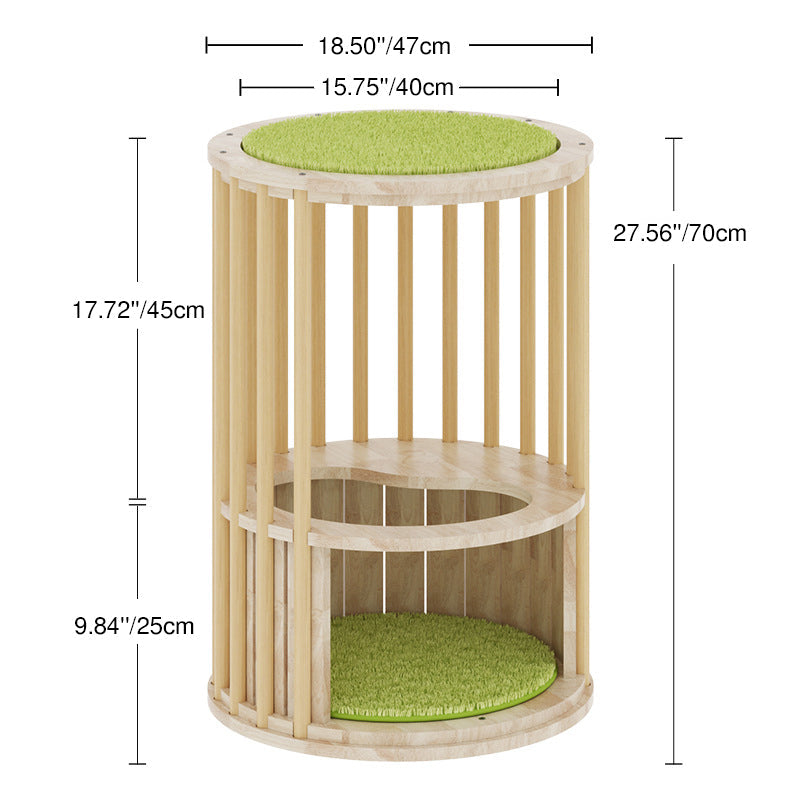 Contemporary Creative Round Solid Oak Wood Kraft Paper Rope Velvet Fabric Cat Tree 3/4/5-Tier For Living Room