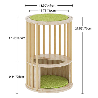 Contemporary Creative Round Solid Oak Wood Kraft Paper Rope Velvet Fabric Cat Tree 3/4/5-Tier For Living Room
