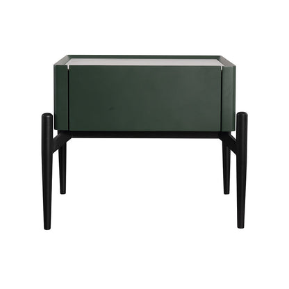 Modern Luxury Dark Green 1-Drawer Nightstand: Stiletto Legs High-End Accent Bedside Table For Bedroom