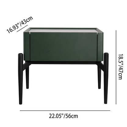 Modern Luxury Dark Green 1-Drawer Nightstand: Stiletto Legs High-End Accent Bedside Table For Bedroom