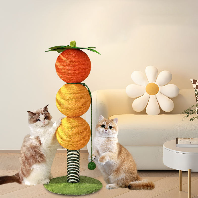 Contemporary Creative Round Candied Hawthorn-Shaped Faux Panel Sisal Velvet Fabric Cat Tree For Bedroom