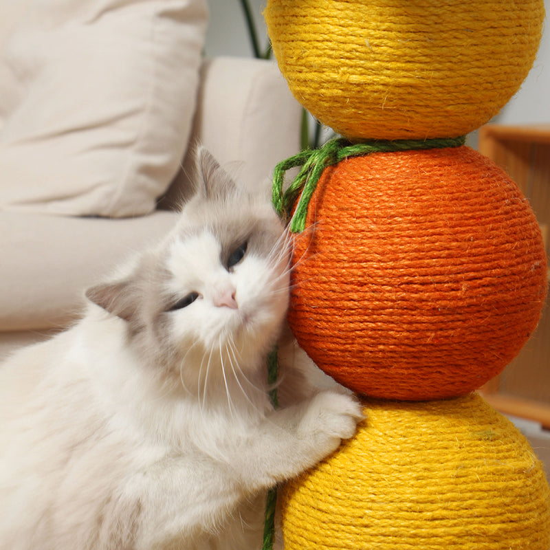 Contemporary Creative Round Candied Hawthorn-Shaped Faux Panel Sisal Velvet Fabric Cat Tree For Bedroom