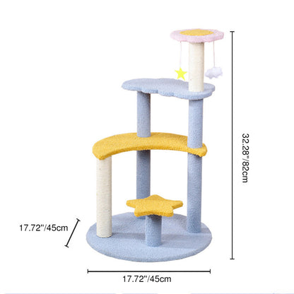 Contemporary Creative Round Medium-Density Fiberboard Sisal Velvet Fabric Star & Moon Cat Tree 4-Tier For Living Room