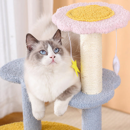 Contemporary Creative Round Medium-Density Fiberboard Sisal Velvet Fabric Star & Moon Cat Tree 4-Tier For Living Room
