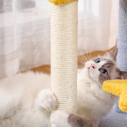 Contemporary Creative Round Medium-Density Fiberboard Sisal Velvet Fabric Star & Moon Cat Tree 4-Tier For Living Room