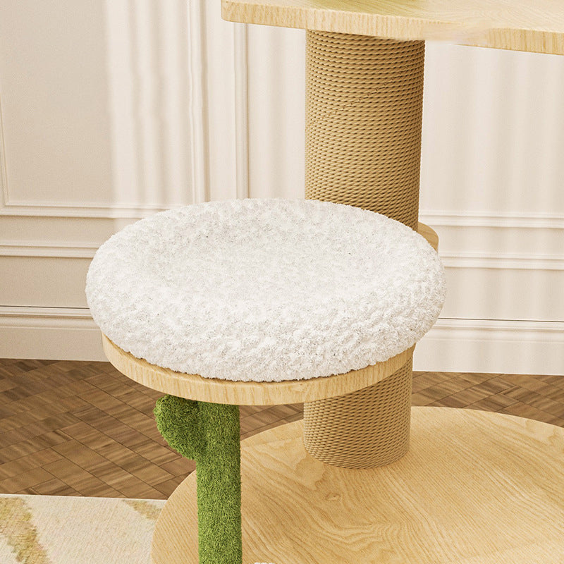Contemporary Creative Round Plywood Sisal Velvet Fabric Fresh Pastoral Style Cat Tree 6-Tier For Living Room