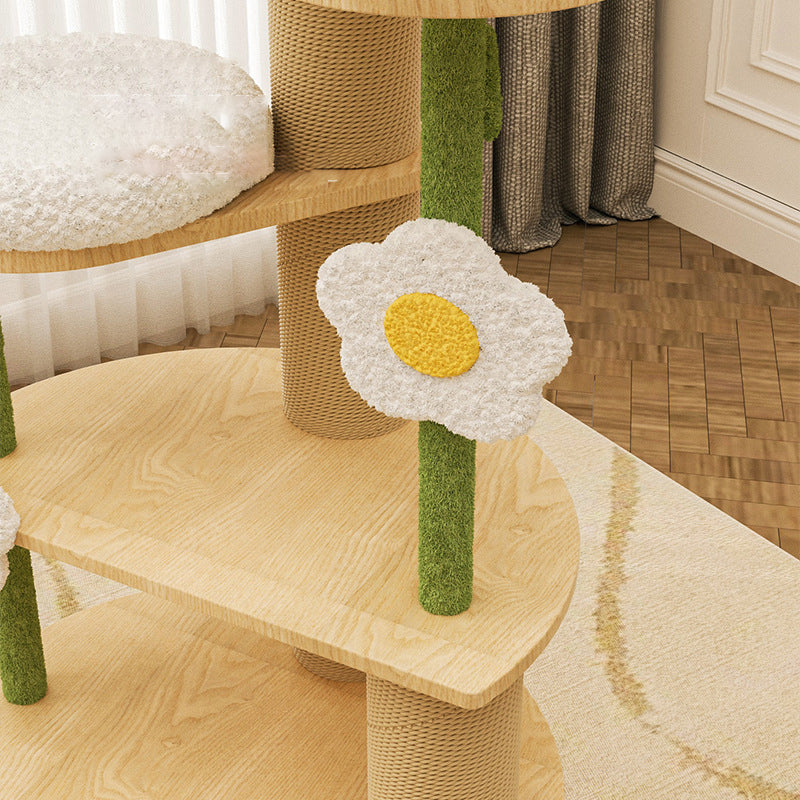 Contemporary Creative Round Plywood Sisal Velvet Fabric Fresh Pastoral Style Cat Tree 6-Tier For Living Room