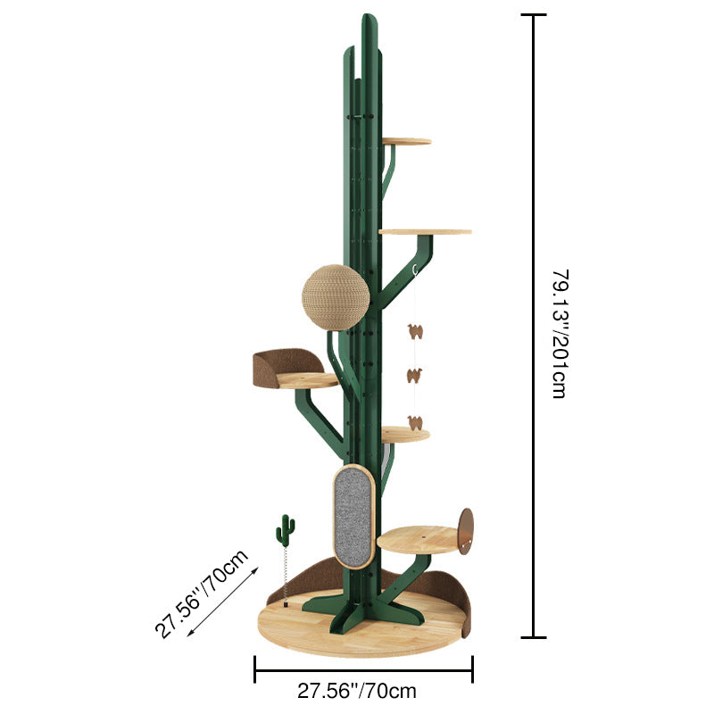 Contemporary Creative Round Rubberwood Iron Sisal Kraft Paper Rope Cactus-Shaped Cat Tree For Living Room