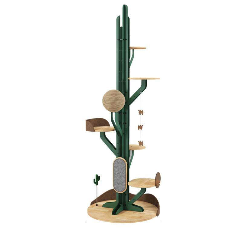Contemporary Creative Round Rubberwood Iron Sisal Kraft Paper Rope Cactus-Shaped Cat Tree For Living Room
