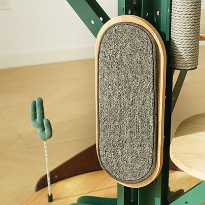 Contemporary Creative Round Rubberwood Iron Sisal Kraft Paper Rope Cactus-Shaped Cat Tree For Living Room