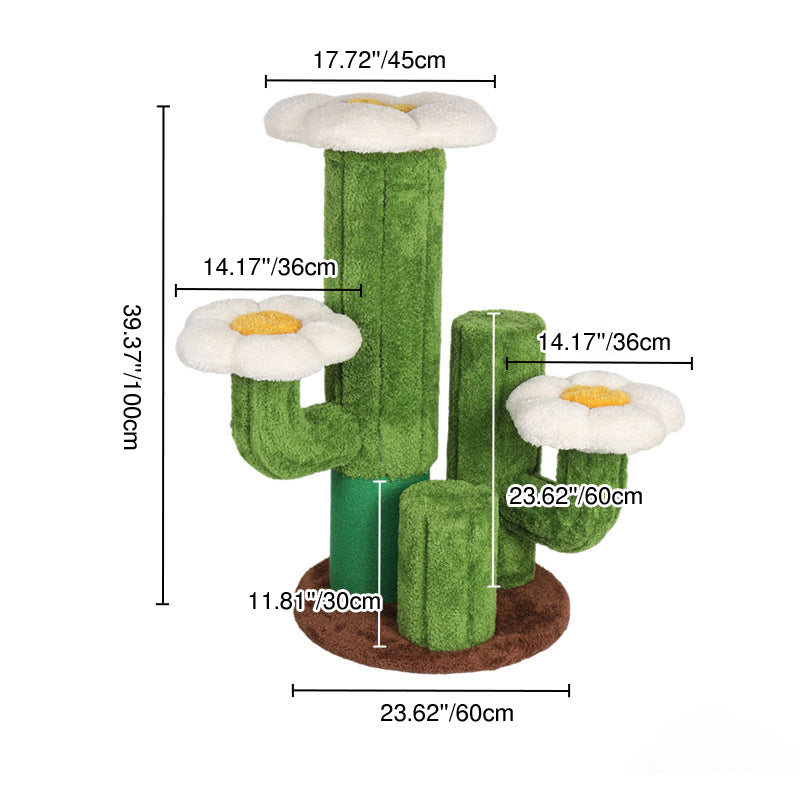 Contemporary Creative Round Oriented Strand Board Sisal Velvet Fabric Floral Cactus-Shaped Cat Tree 3-Tier For Living Room