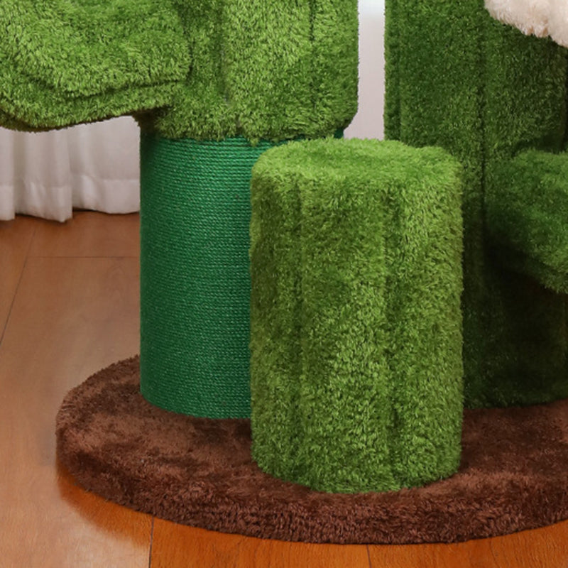 Contemporary Creative Round Oriented Strand Board Sisal Velvet Fabric Floral Cactus-Shaped Cat Tree 3-Tier For Living Room