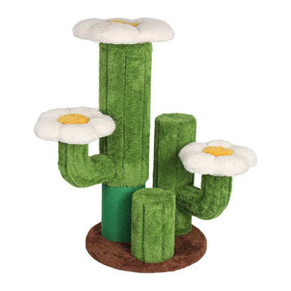 Contemporary Creative Round Oriented Strand Board Sisal Velvet Fabric Floral Cactus-Shaped Cat Tree 3-Tier For Living Room