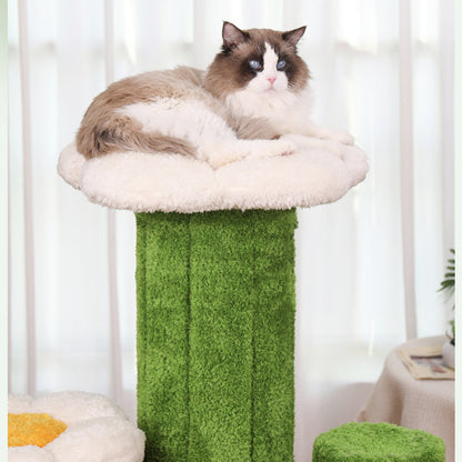 Contemporary Creative Round Oriented Strand Board Sisal Velvet Fabric Floral Cactus-Shaped Cat Tree 3-Tier For Living Room