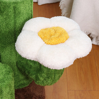 Contemporary Creative Round Oriented Strand Board Sisal Velvet Fabric Floral Cactus-Shaped Cat Tree 3-Tier For Living Room