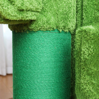 Contemporary Creative Round Oriented Strand Board Sisal Velvet Fabric Floral Cactus-Shaped Cat Tree 3-Tier For Living Room