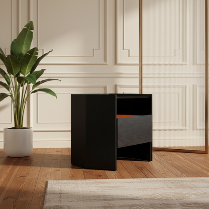 Modern Luxury Floating Dual Color Block Nightstand: Tempered Glass Top - Single Solid Wood Drawer Bedside Table For Bedroom