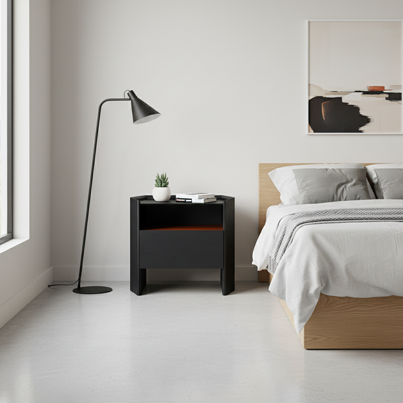 Modern Luxury Floating Dual Color Block Nightstand: Tempered Glass Top - Single Solid Wood Drawer Bedside Table For Bedroom