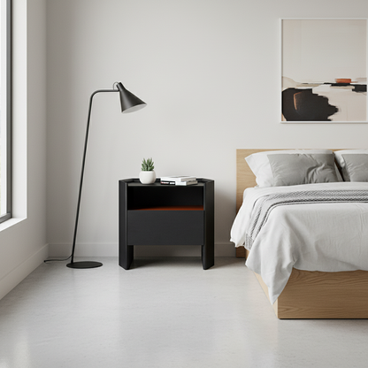 Modern Luxury Floating Dual Color Block Nightstand: Tempered Glass Top - Single Solid Wood Drawer Bedside Table For Bedroom