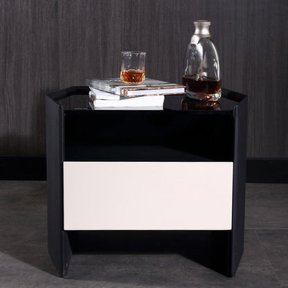 Modern Luxury Floating Dual Color Block Nightstand: Tempered Glass Top - Single Solid Wood Drawer Bedside Table For Bedroom
