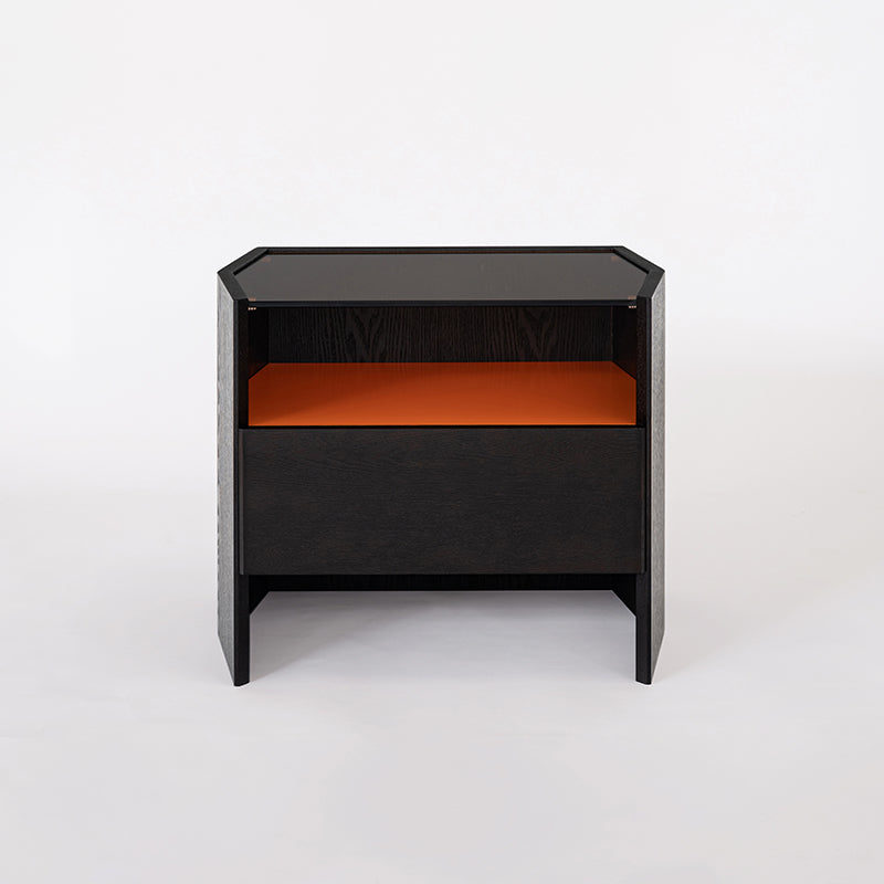 Modern Luxury Floating Dual Color Block Nightstand: Tempered Glass Top - Single Solid Wood Drawer Bedside Table For Bedroom