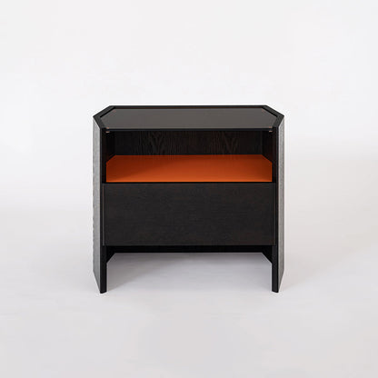 Modern Luxury Floating Dual Color Block Nightstand: Tempered Glass Top - Single Solid Wood Drawer Bedside Table For Bedroom