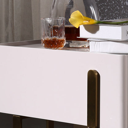 Modern Luxury Matte Beige Nightstand: Floating Design Titanium-Coated Stainless Steel-Single Drawer Bedside Table For Bedroom
