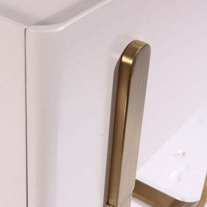 Modern Luxury Matte Beige Nightstand: Floating Design Titanium-Coated Stainless Steel-Single Drawer Bedside Table For Bedroom
