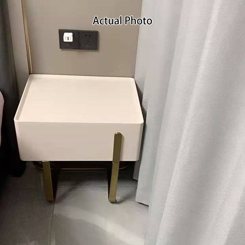 Modern Luxury Matte Beige Nightstand: Floating Design Titanium-Coated Stainless Steel-Single Drawer Bedside Table For Bedroom