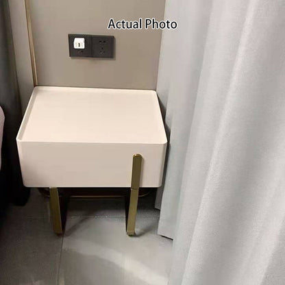 Modern Luxury Matte Beige Nightstand: Floating Design Titanium-Coated Stainless Steel-Single Drawer Bedside Table For Bedroom