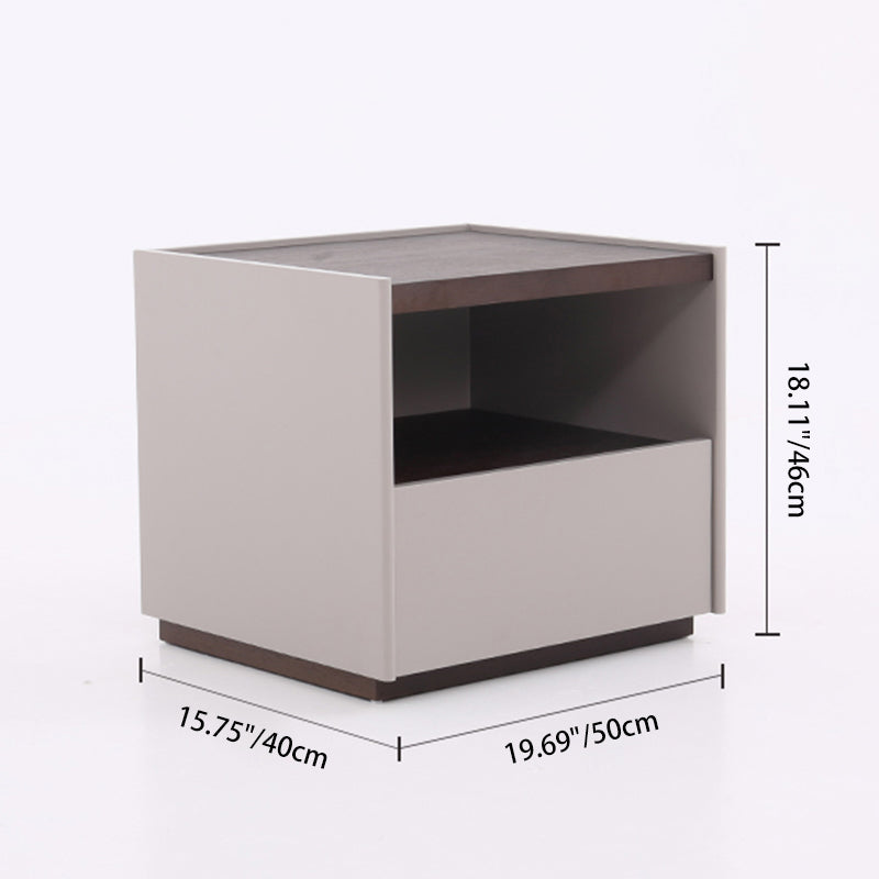 Contemporary Scandinavian Single Drawer Nightstand: Off-White Lacquered Minimalist Design - Veneered Storage Bedside Table For Bedroom