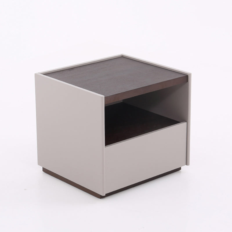 Contemporary Scandinavian Single Drawer Nightstand: Off-White Lacquered Minimalist Design - Veneered Storage Bedside Table For Bedroom