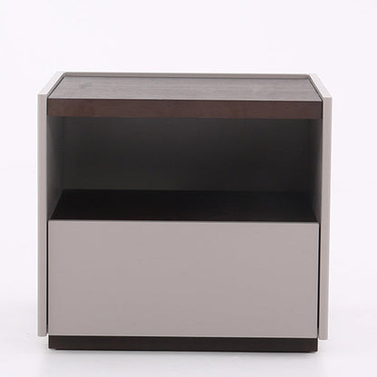 Contemporary Scandinavian Single Drawer Nightstand: Off-White Lacquered Minimalist Design - Veneered Storage Bedside Table For Bedroom